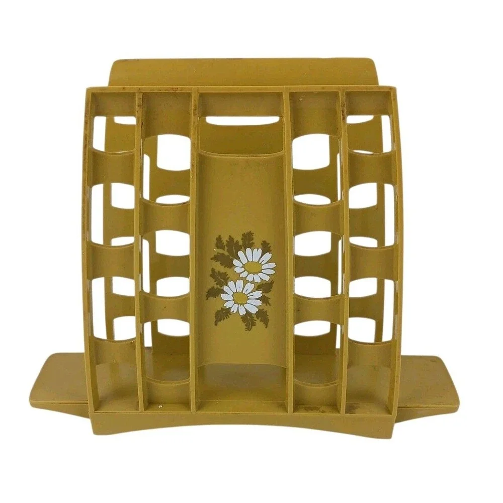 Vtg Plastic Napkin Holder with Floral Daisy Design Retro 1970s Mid-Century Home